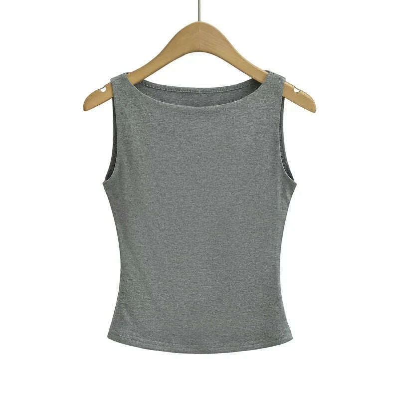 Women Double Layer Boat Neck Soft Slinky Tank Top - D&M Boutique