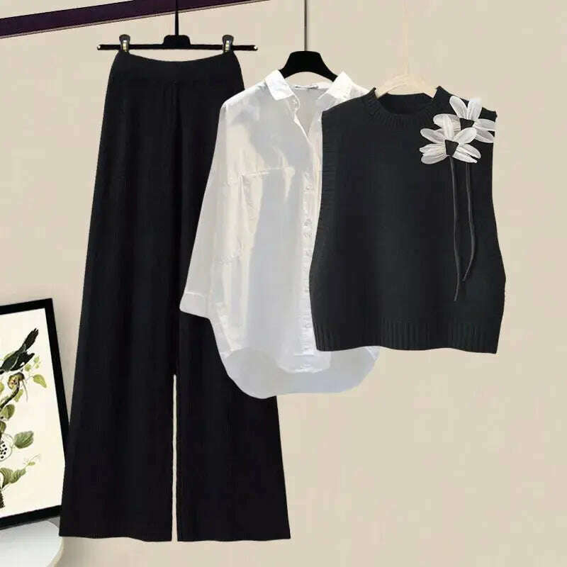 Autumn Winter Knitted 3-Piece Set: Vest, Shirt & Pants - D&M Boutique