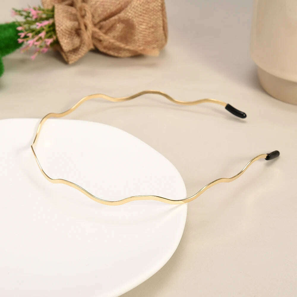 2025 Fashion Women Gold Metal Wave Bending Hairband.