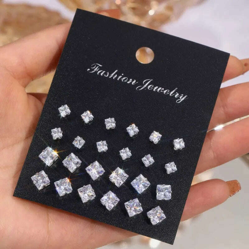 12 Pair White Shiny Wedding Stud Earrings Set