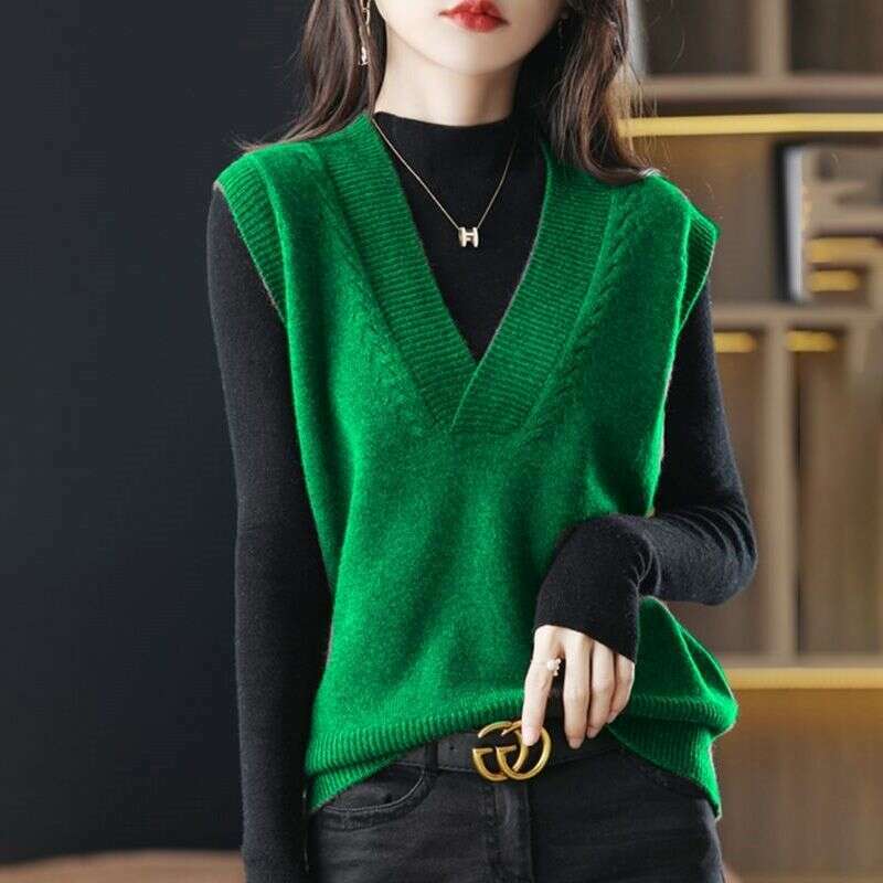 Korean Solid V-Neck Sweater Vest – Loose, Vintage Pullover Style - D&M Boutique