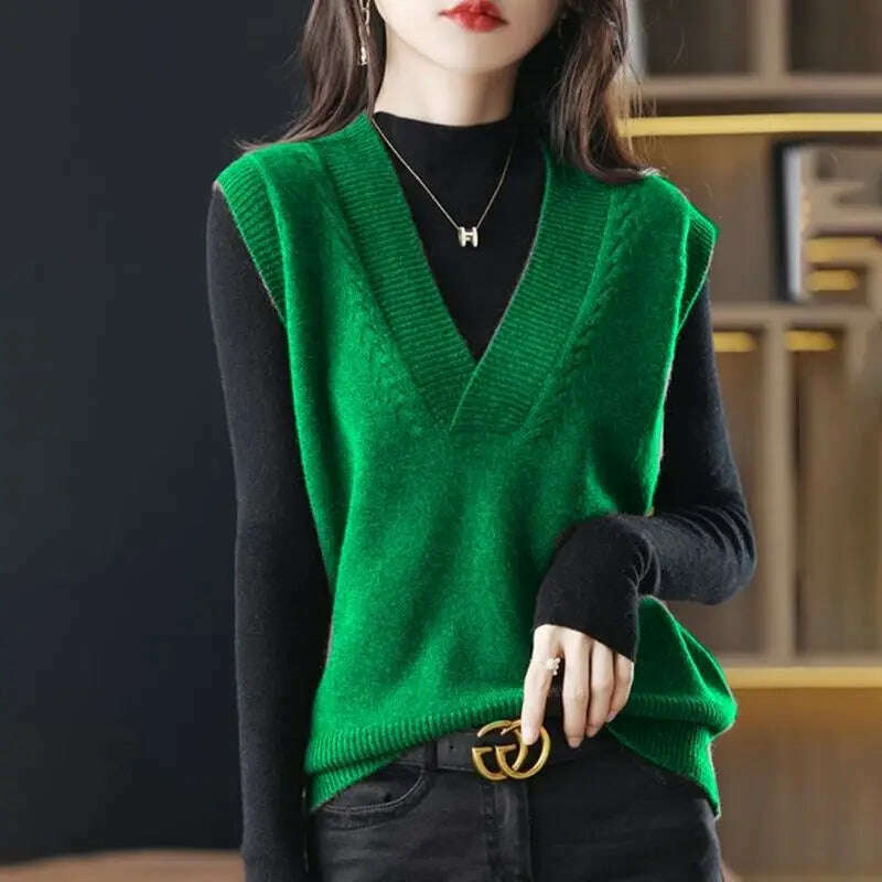 Korean Solid V-Neck Sweater Vest – Loose, Vintage Pullover Style - D&M Boutique