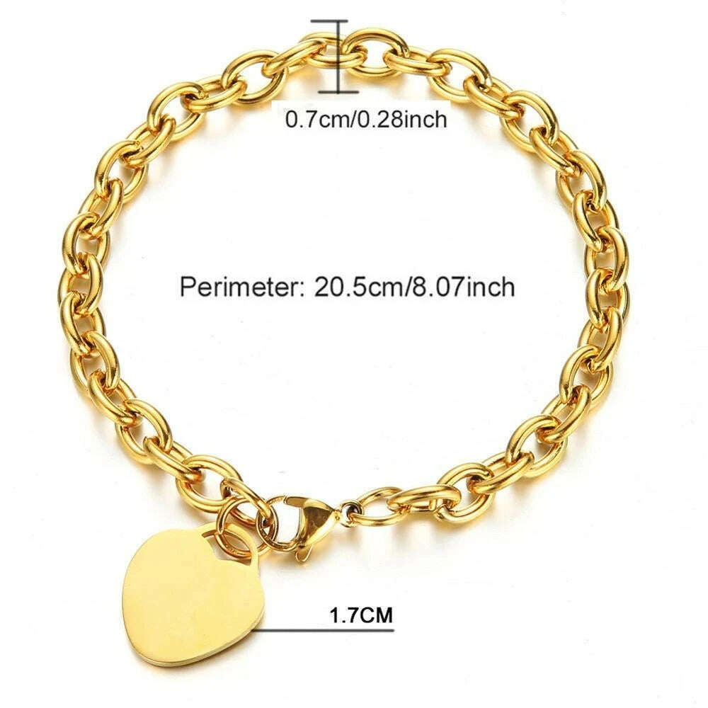 Classic Stainless Steel Toggle Bracelets Thick Chain Love Heart Charm Bracelet For Women Girls New Bracelets Trendy Jewelry