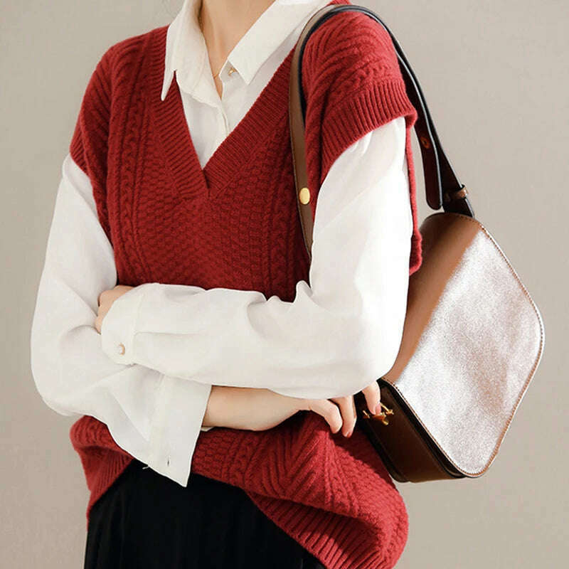 Korean Knitted Sweater Vest – V-Neck, Sleeveless, Loose Pullover - D&M Boutique