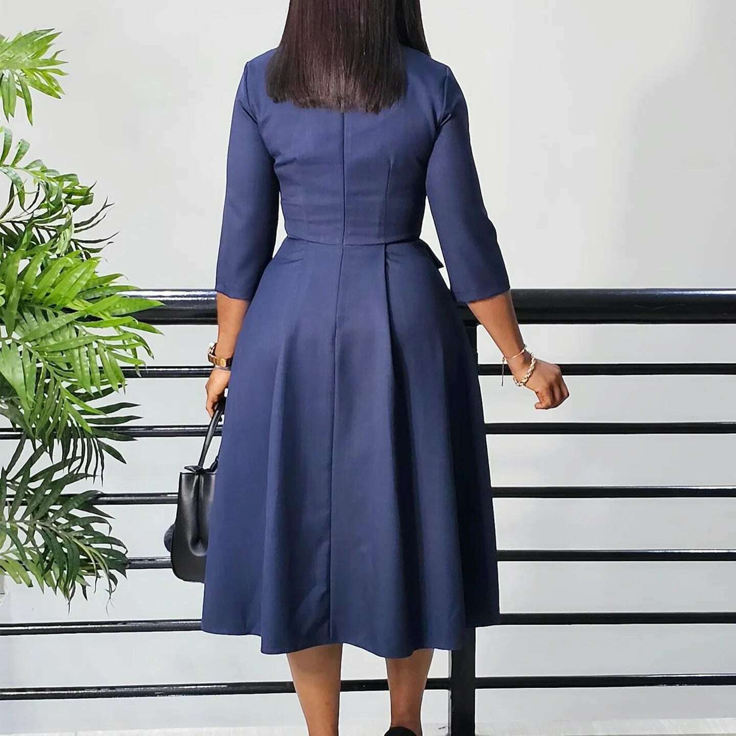 FairyShely 2025 Plus-Size A-Line V-Neck Long Sleeve Dress