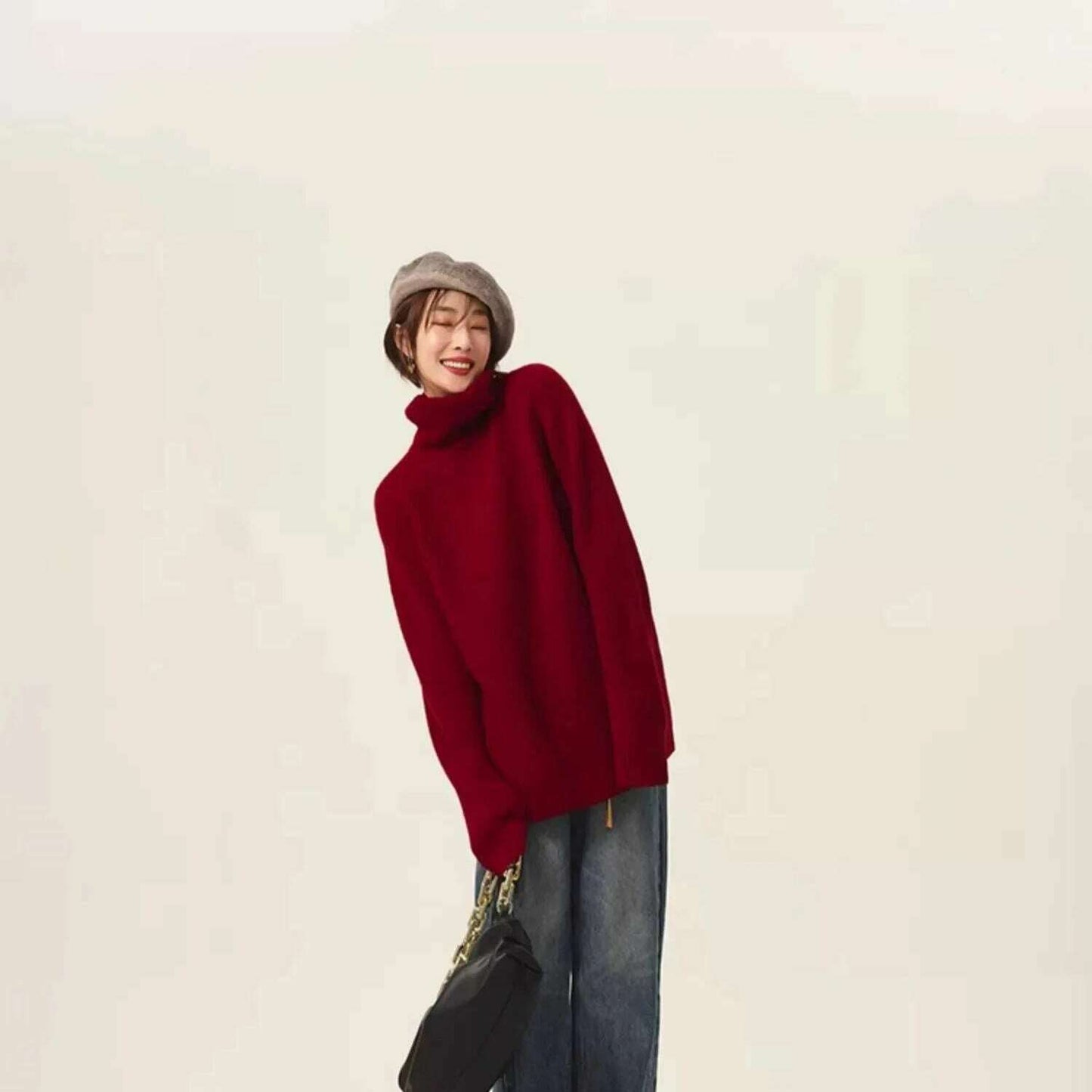 100% Cashmere Turtleneck Sweater – Loose Long Sleeve - D&M Boutique