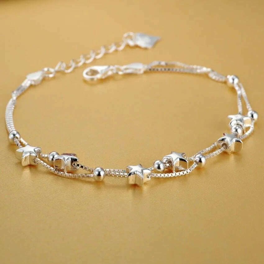 Fine 925 Sterling Silver Star Chain Bracelet for Women
