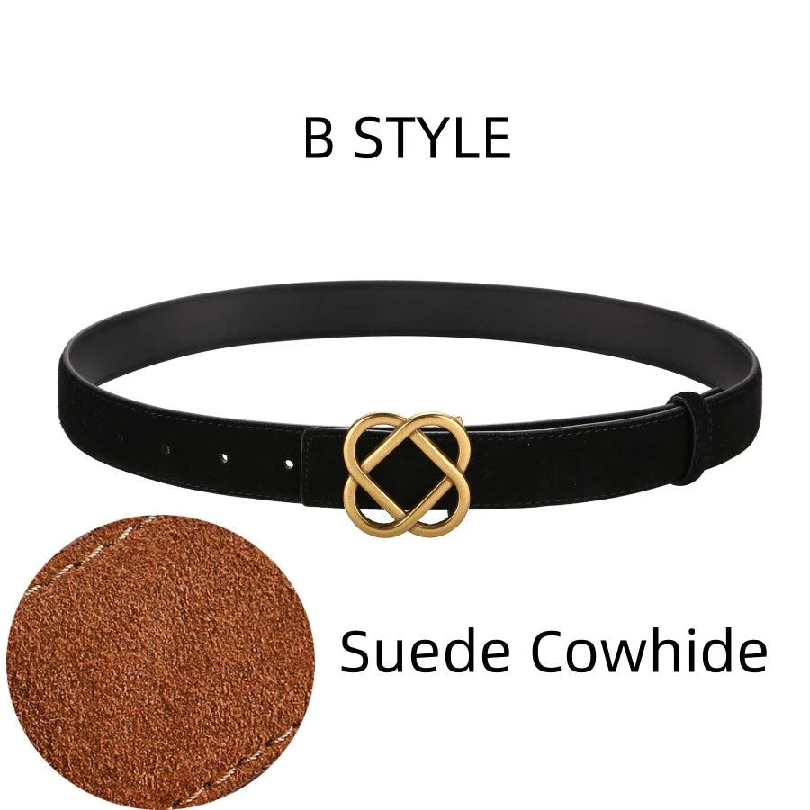 Women's Genuine Leather Belt with Flower Buckle
