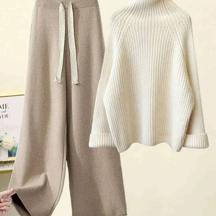 Winter Knitwear Set: Turtleneck Sweater & Wide-Leg Pants - D&M Boutique