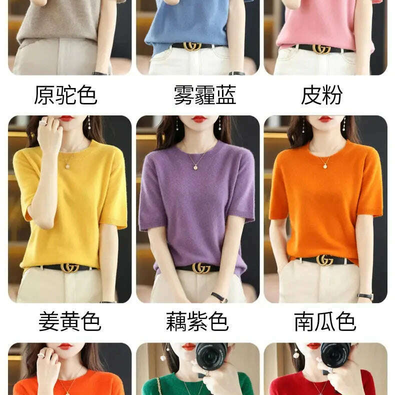New Short-Sleeved Knit T-Shirt Women O-Neck Pullover Top - D&M Boutique