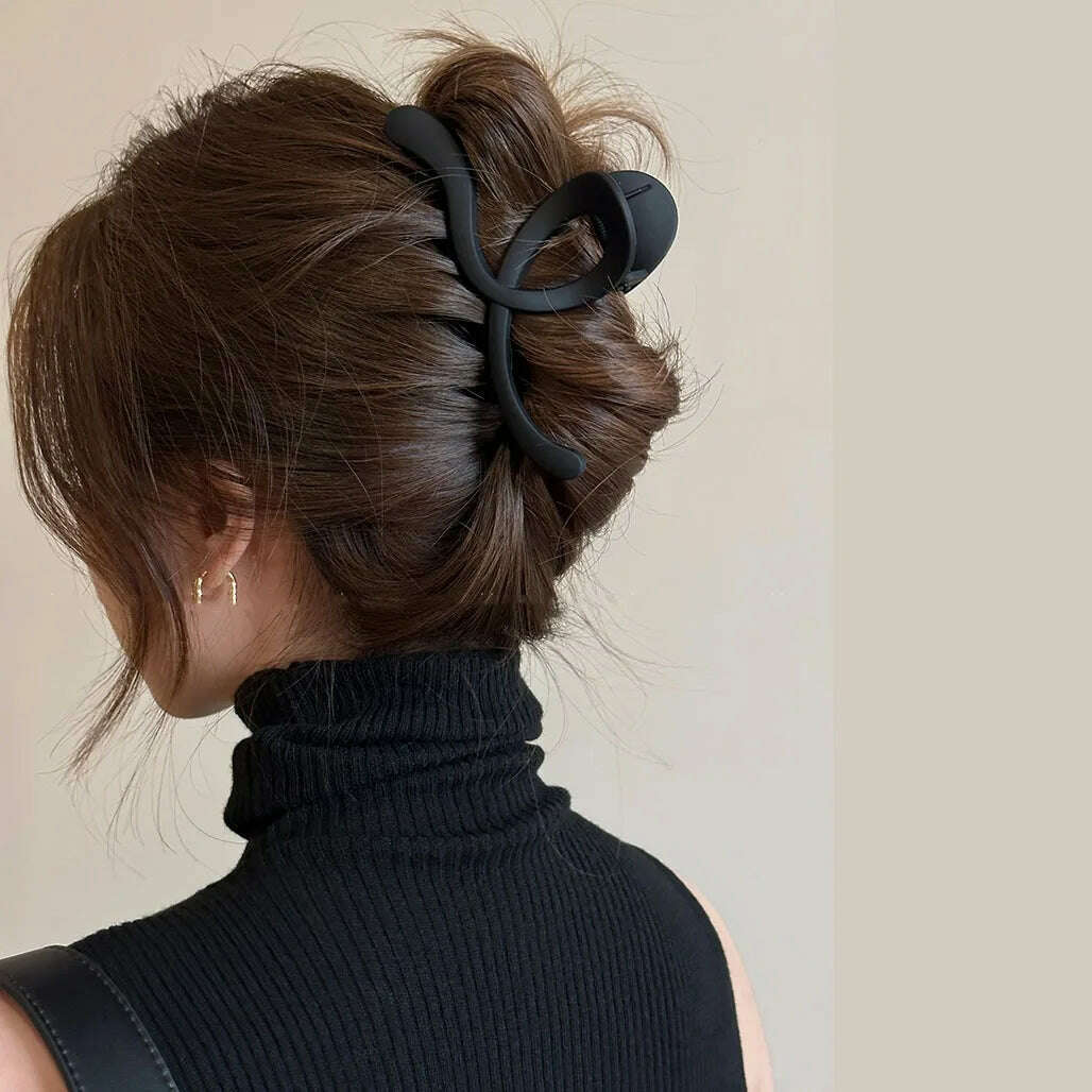 13cm Black Frosted Shark Hair Claw Clip with Pearl Detail