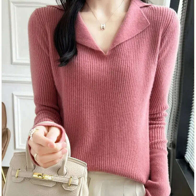 European Cargo Wool Sweater: Slim Knit, V-Lapel, Autumn/Winter Top - D&M Boutique