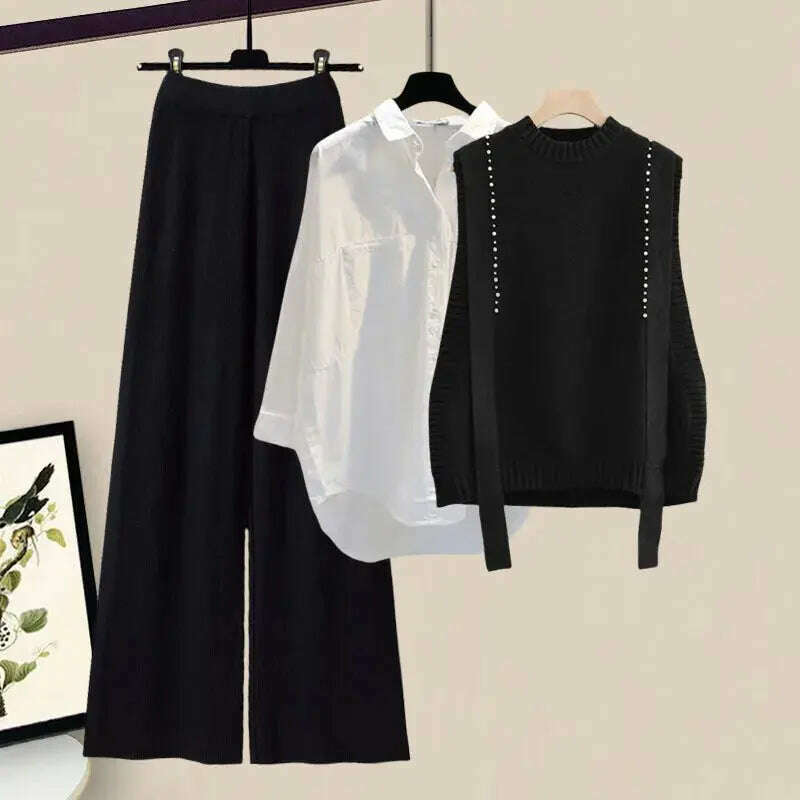 Autumn Winter Knitted 3-Piece Set: Vest, Shirt & Pants - D&M Boutique