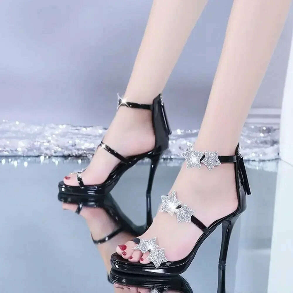 Elegant Glitter High Heel Sandals - Star & Heart Pattern