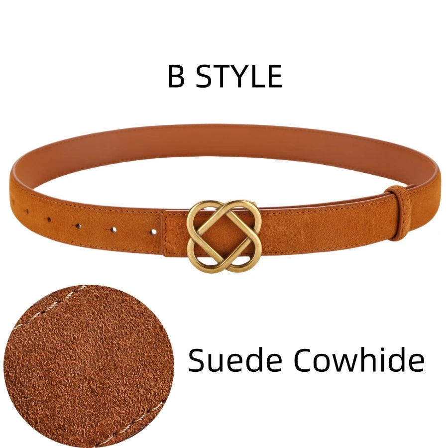Women's Genuine Leather Belt with Flower Buckle