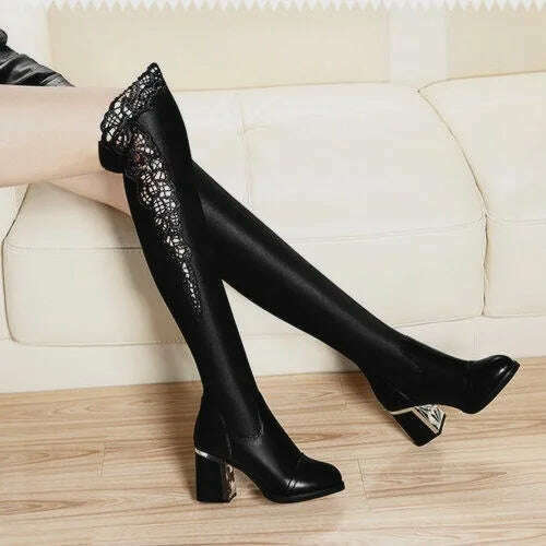 Women Embroidered Lace Knee Boots