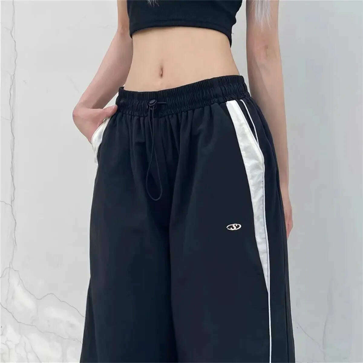 Casual Wide-Leg Cargo Pants – Drawstring, Y2K Streetwear Joggers - D&M Boutique