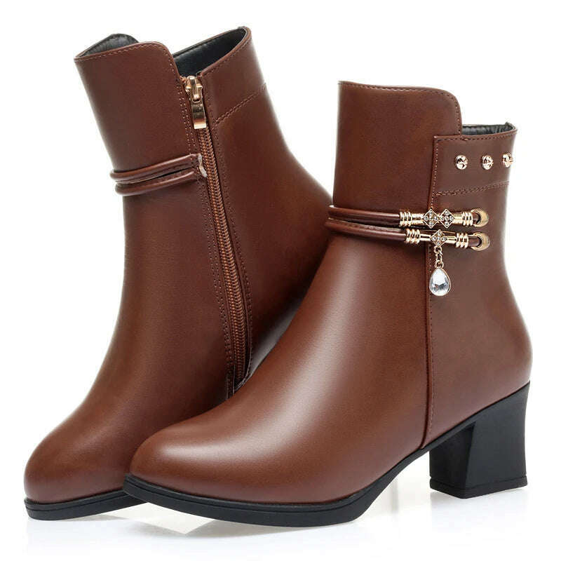 ZLMIAO SHZHANG Women’s Soft Leather Ankle Boots
