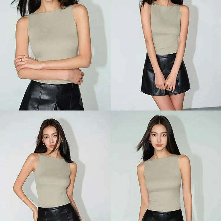 Women Double Layer Boat Neck Soft Slinky Tank Top - D&M Boutique