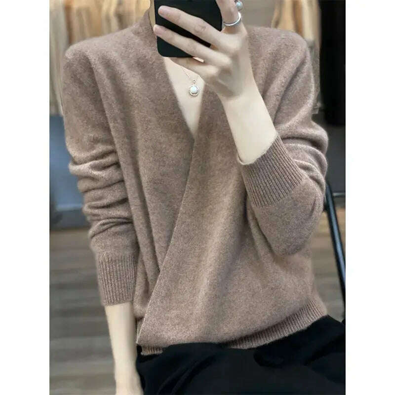 Japanese Kimono Cardigan Wool Sweater V-Neck Knitted Top - D&M Boutique