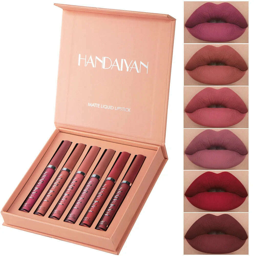 HANDAIYAN 6Pcs Velvet Matte Lip Gloss Set