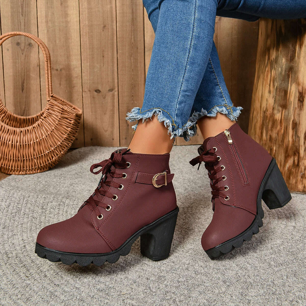 LINLING High Heel Ankle Boots