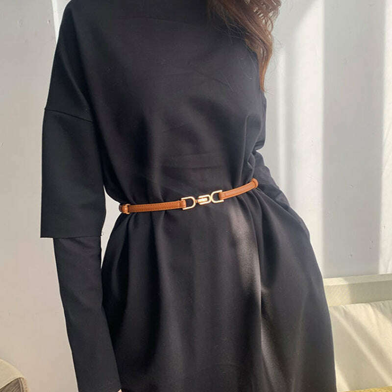 New Fashion Leather Thin Belt for Women with Metal Buckle
