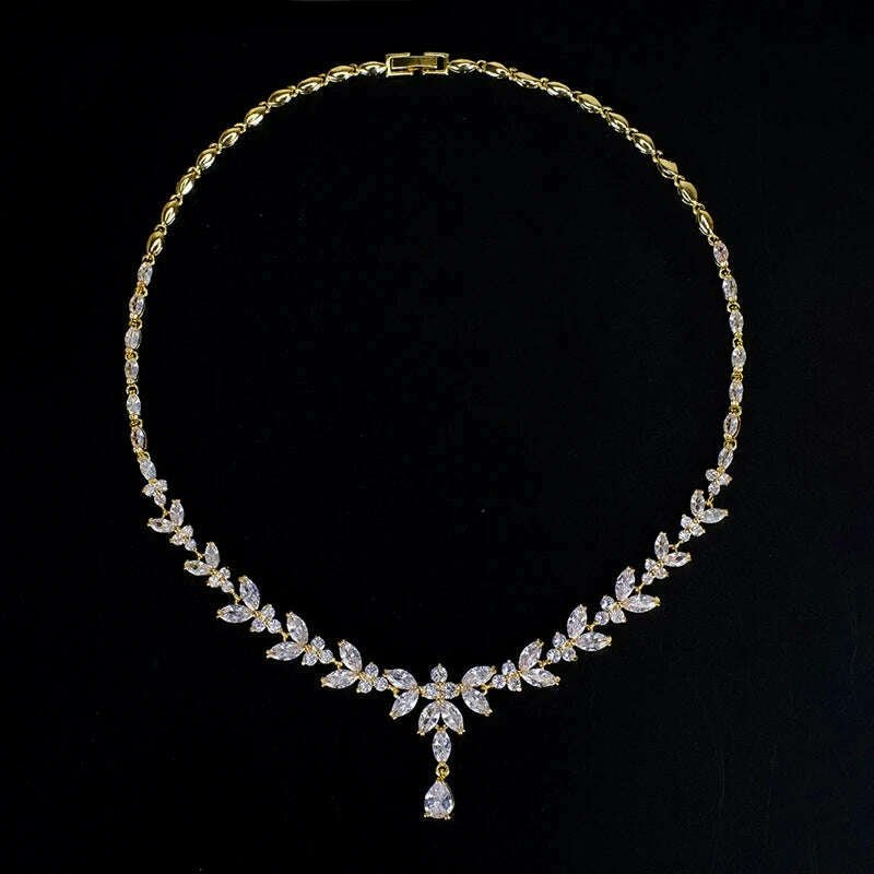 Ekopdee Luxury Brilliant Cubic Zirconia Necklace Set Earrings Rings Women CZ Light Drop Bridal Wedding Jewelry Sets 2022 New