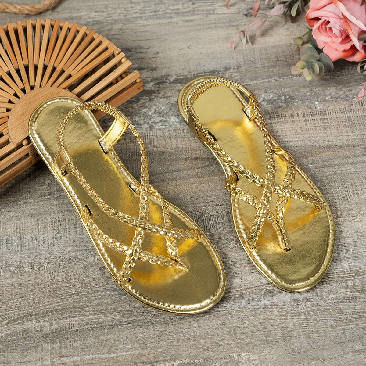 2024 Women’s Woven Hollow Sandals - Casual Beach Flats