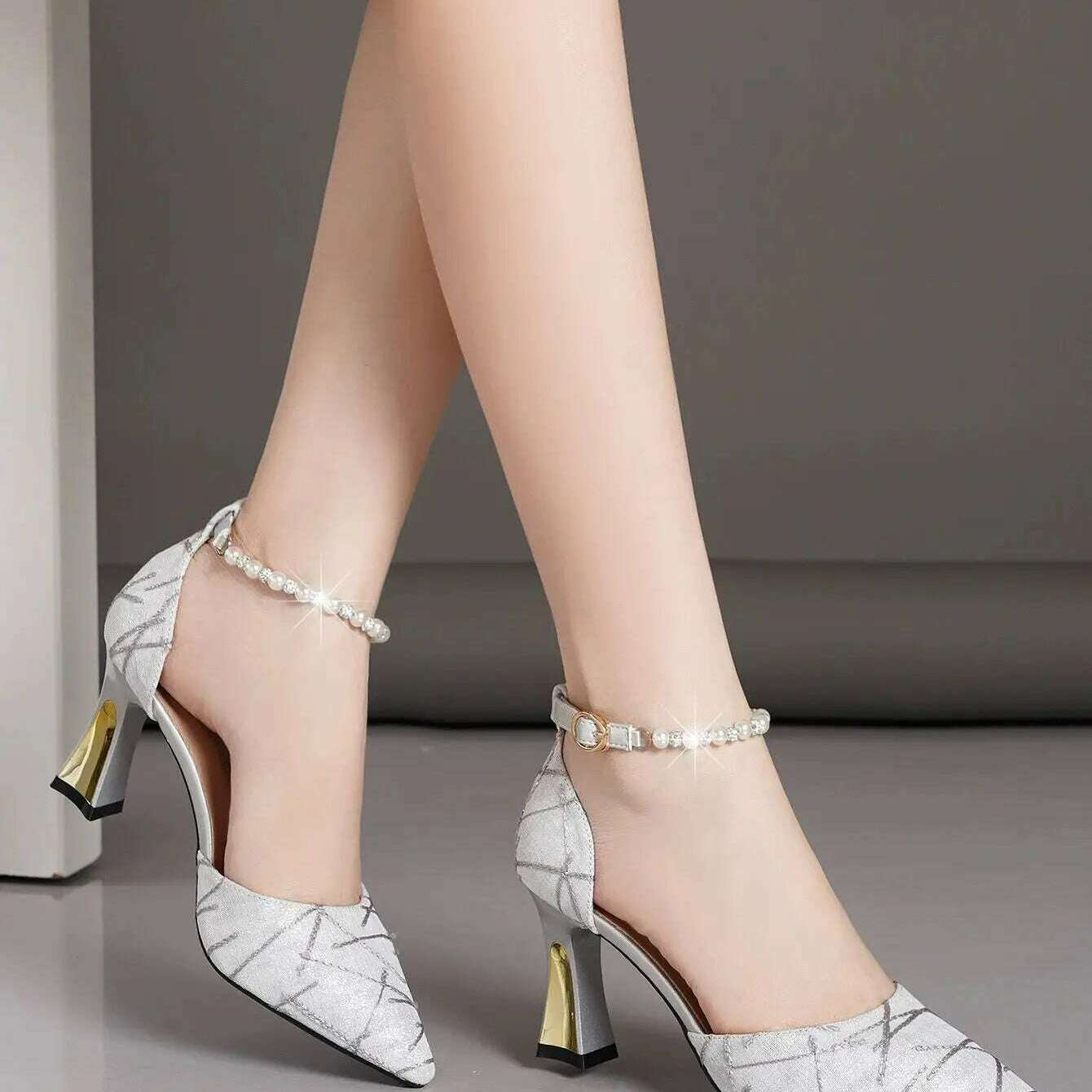 Beads Pumps Pointed Tip Women's High Heels Heeled Sandals Woman Luxury Womens Shoes Woman 2024 Trend Mary Jane Shoes Heel