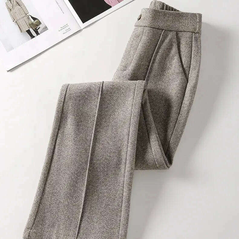 Herringbone Wool Flare Pants – Warm, Elastic Waist, Black - D&M Boutique