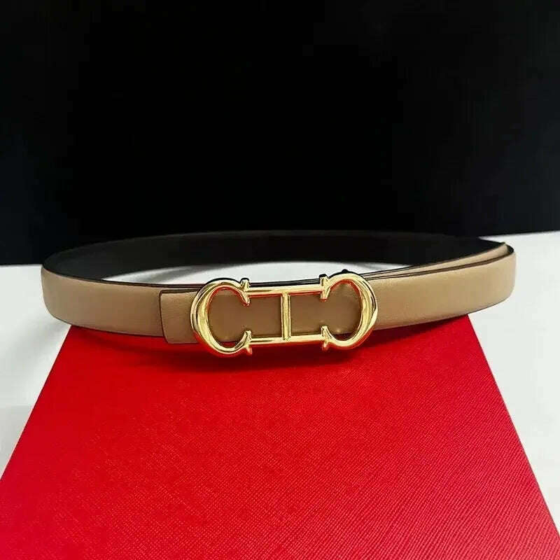 Luxury 25mm Leather Belt for Women with Brand Buckle