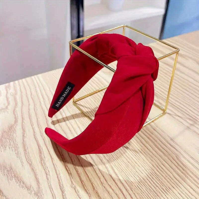 Solid Wide Knot Fabric Twist Hairbands for Women.