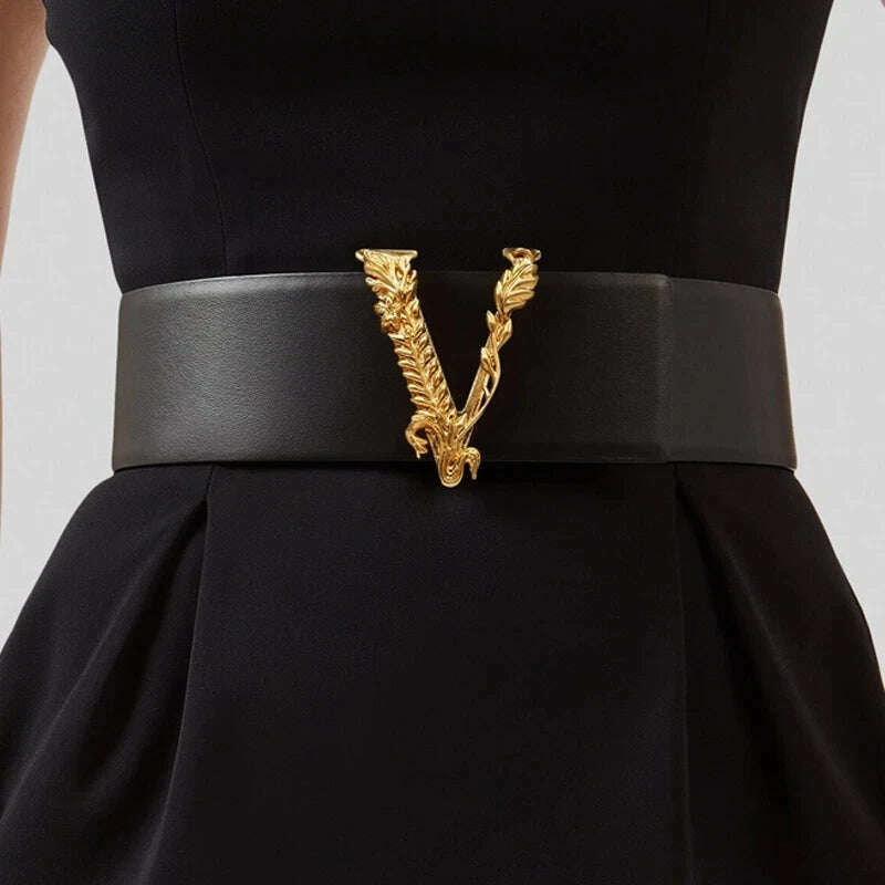 7CM Wide Luxury Reversible Leather Belt for Women