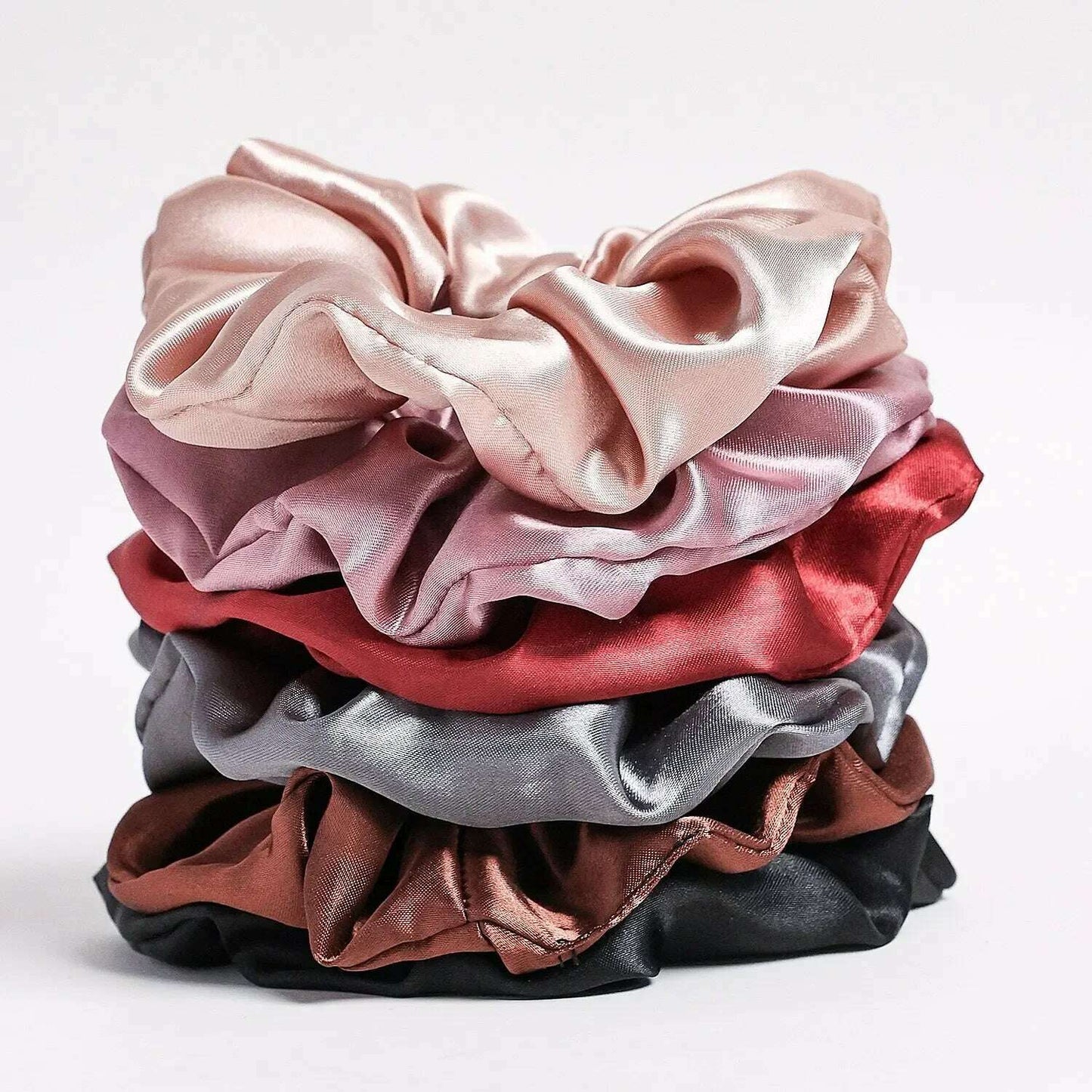 6-Piece Women's Pure Color Satin Large Scrunchie Set