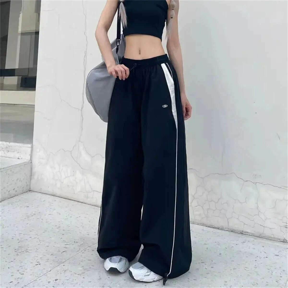 Casual Wide-Leg Cargo Pants – Drawstring, Y2K Streetwear Joggers - D&M Boutique