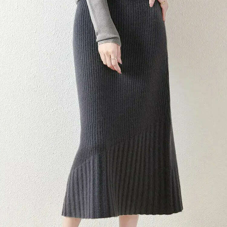 Women’s Merino Wool Fishtail Skirt – Slim, Cashmere, Autumn Winter - D&M Boutique