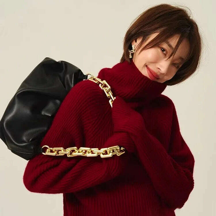 100% Cashmere Turtleneck Sweater – Loose Long Sleeve - D&M Boutique