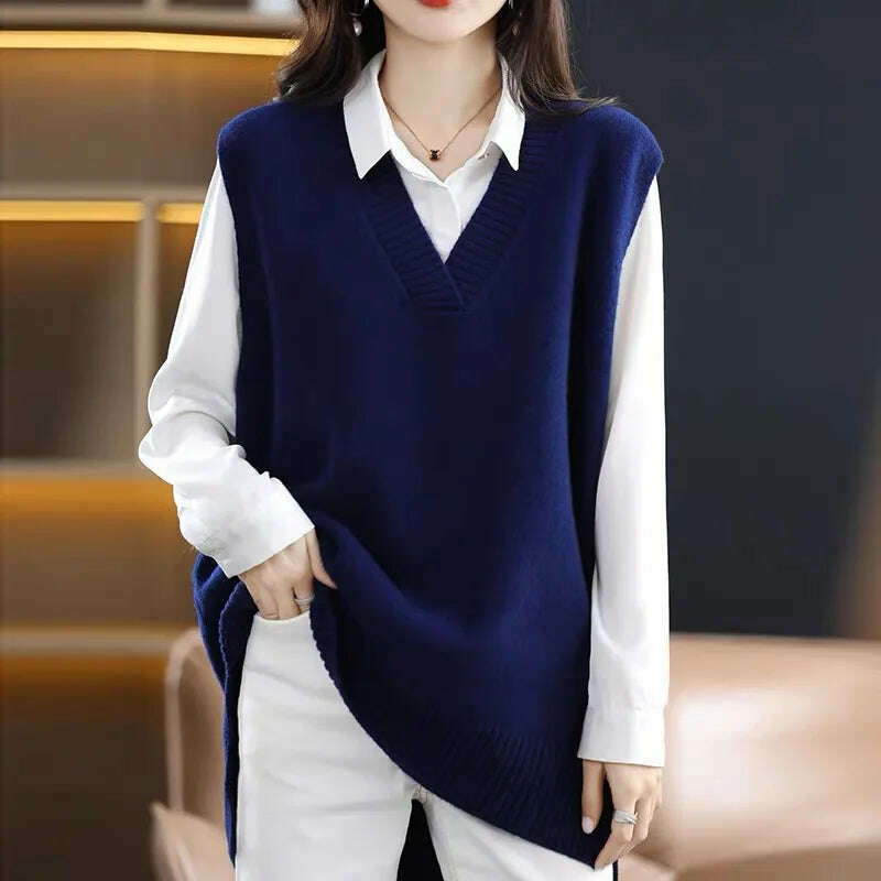 Autumn Cashmere Vest – V-Neck, Sleeveless, Loose Knit Style - D&M Boutique
