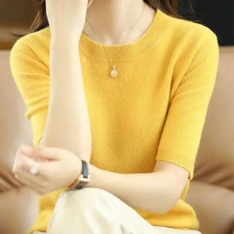 New Short-Sleeved Knit T-Shirt Women O-Neck Pullover Top - D&M Boutique