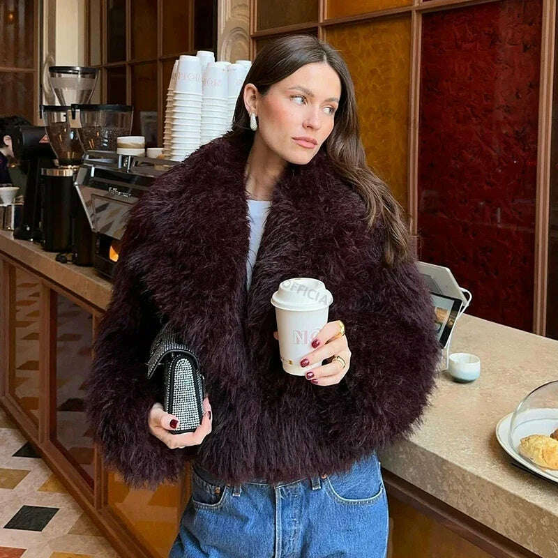 Neo Mint Burgundy Faux Fur Coat – Trendy Winter Style for Women