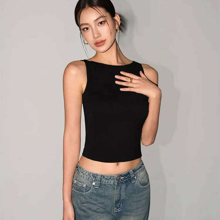 Women Double Layer Boat Neck Soft Slinky Tank Top - D&M Boutique