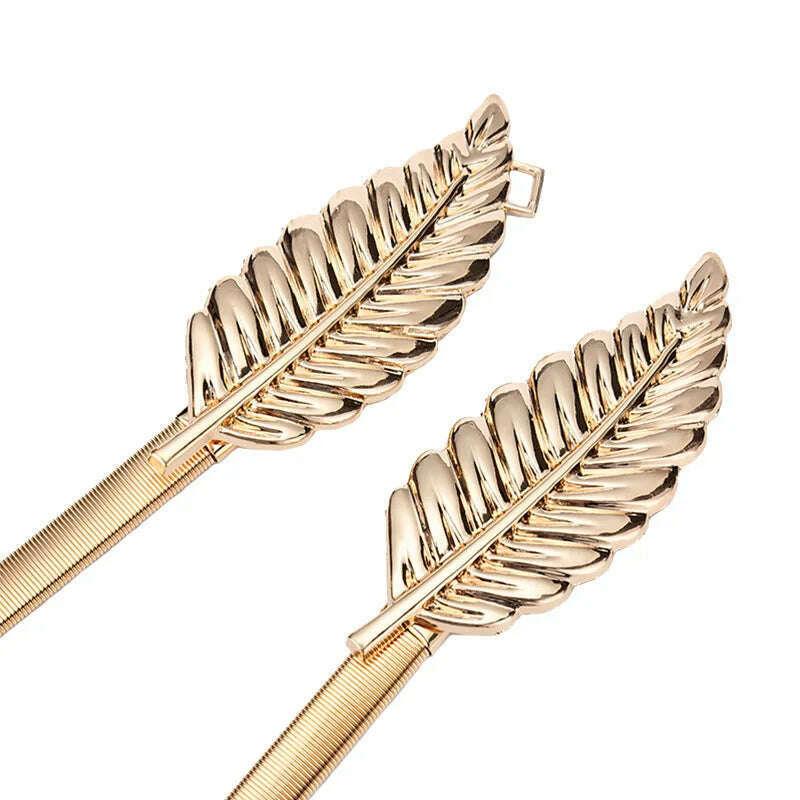 Gold & Silver Leaf Metal Women's Belt – Elastic Waist Seal