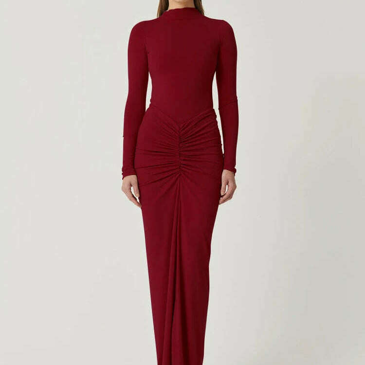 TOSSY Pleated High-Waist Maxi Dress