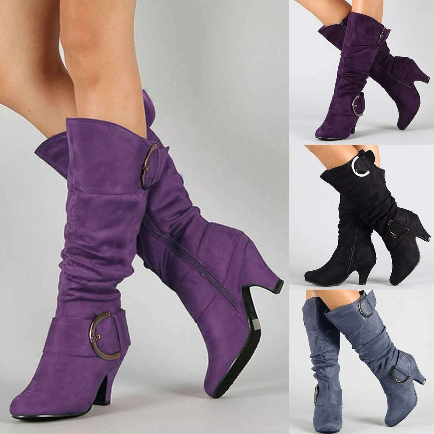 TULX Women's Retro High Heel Mid-Calf Boots