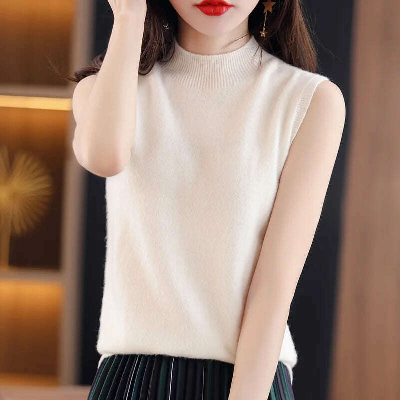 Casual Sleeveless Top – Mock Neck, Warm Knit, Korean Style - D&M Boutique