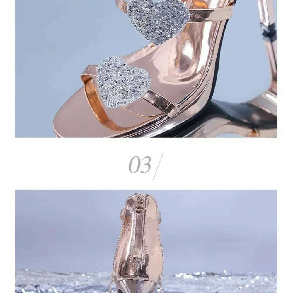 Elegant Glitter High Heel Sandals - Star & Heart Pattern
