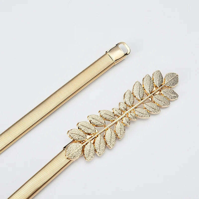 Gold & Silver Leaf Metal Women's Belt – Elastic Waist Seal