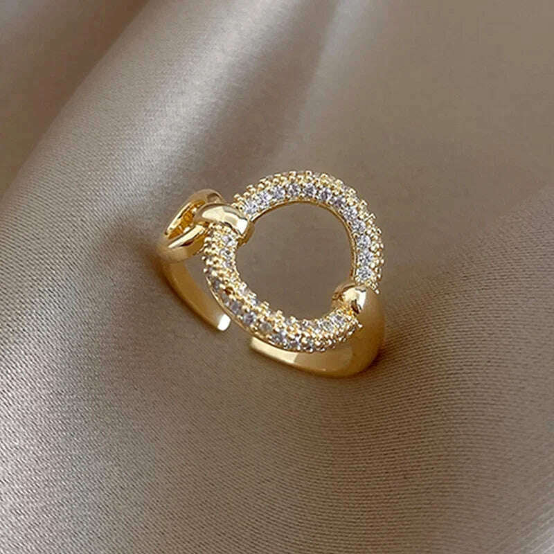 Stainless Steel Rings for Women Gold Color Couple Jewelry Aesthetic Accessorie Adjustable Punk Embossed Hollow Wide Rings
