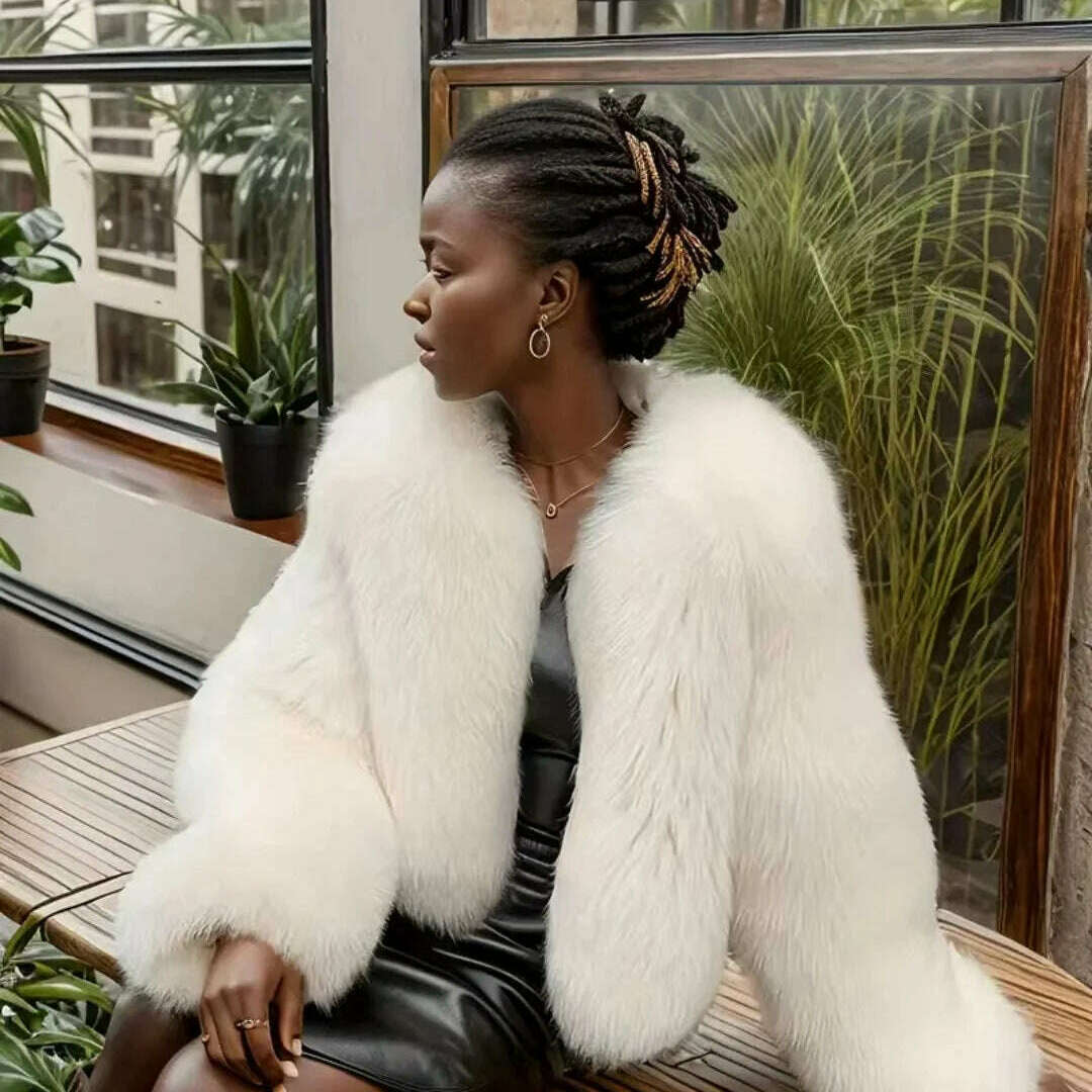 Imitation fur black style jacket coat